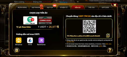 Các kênh nạp tiền VICCLUB được hỗ trợ giao dịch